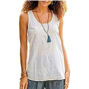 NOVICA Hand Embroidered Tank Top Women’s Cream L. Cotton Boho.